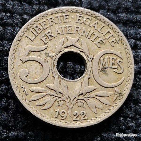 Monnaie France - 1922 clair - 5 centimes Lindauer Cupronickel (Grade : TB) - ref N0836