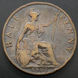 Monnaie Royaume-Uni - 1905 - Half penny Edouard VII (Grade : TTB) - Ref N0342