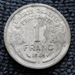 Monnaie France - 1945 C - 1 franc Morlon Aluminium, légère (1.3 gr) (Grade : AB) - Ref N0792