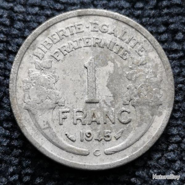 Monnaie France - 1945 C - 1 franc Morlon Aluminium, lgre (1.3 gr) (Grade : AB) - Ref N0792