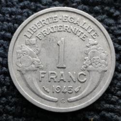 Monnaie France - 1945 C - 1 franc Morlon Aluminium, légère (1.3 gr) (Grade : TTB) - Ref N1496
