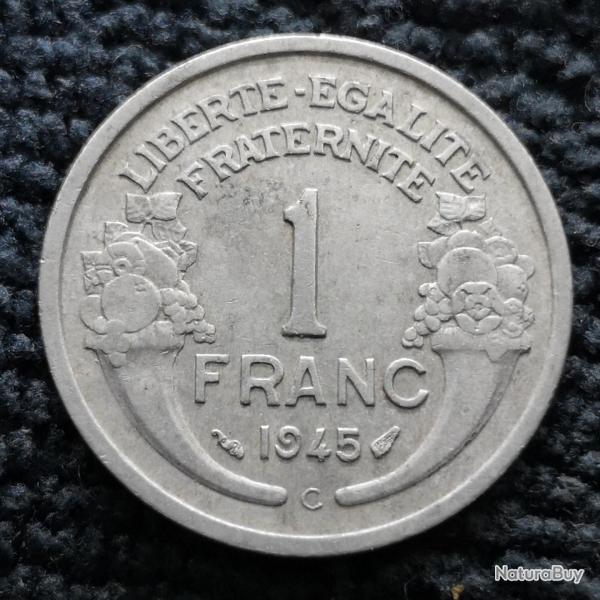 Monnaie France - 1945 C - 1 franc Morlon Aluminium, lgre (1.3 gr) (Grade : TTB) - Ref N1496