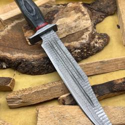 Couteau de chasse, de survie et de bushcraft fait main en Damas avec étui FTM7