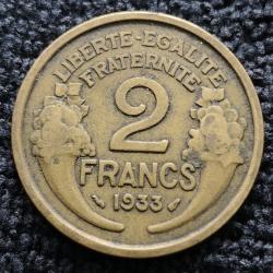 Monnaie France - 1933 2 de la valeur faciale gras - 2 francs Morlon Cupro (Grade : TB) - Ref N0947