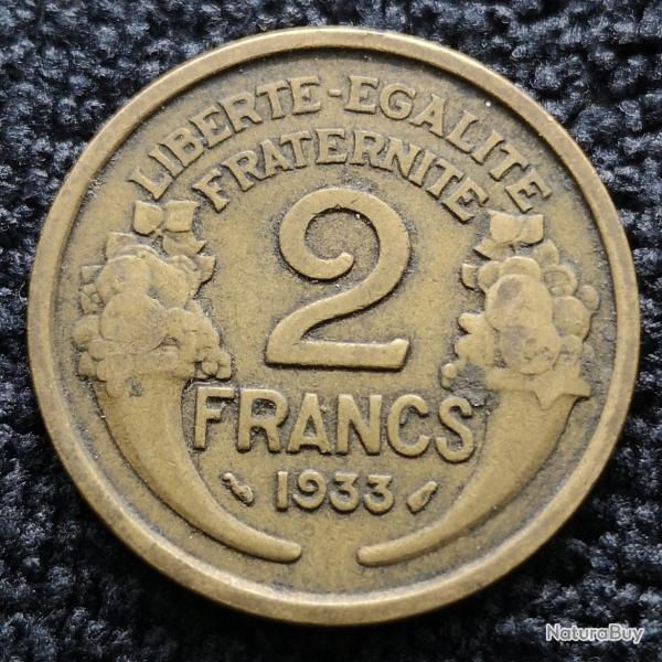 Monnaie France - 1933 2 de la valeur faciale gras - 2 francs Morlon Cupro (Grade : TB) - Ref N0947