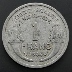 Monnaie France - 1944 C - 1 franc Morlon Aluminium, légère (1.3 gr) (Grade : TB) - Ref N0360