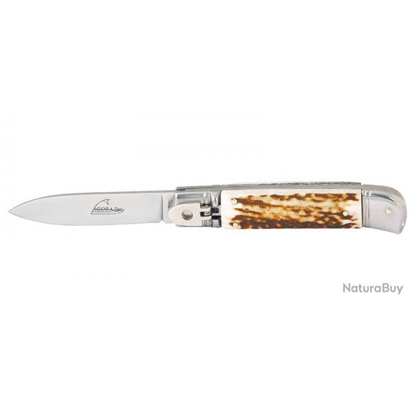 Couteau Pliant automatique - Lame 80mm - Manche Bois de cerf - Mitres Inox