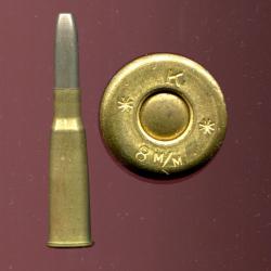 8 mm Lebel - RARE fabrication Kynoch - marquage : K * 8M/M * - balle nickel méplate - étui laiton
