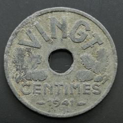 Monnaie France - 1941 - 20 cts Etat français type VINGT (Grade : AB) - Ref N0327
