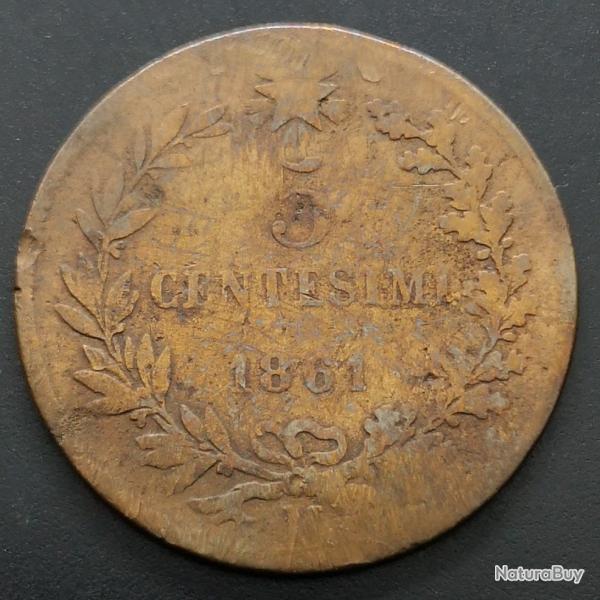 Monnaie Italie - 1861 N - 5 centesimi Victor-Emmanuel II (Grade : AB) - Ref N0401