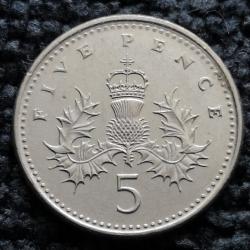 Monnaie Royaume-Uni - 1990 - 5 pence Elizabeth II 3e effigie (Grade : TTB) - Ref N1332