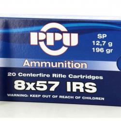 CARTOUCHES ppu ammunition calibre 8 X 57 IRS SP 12.7g 196grs x20