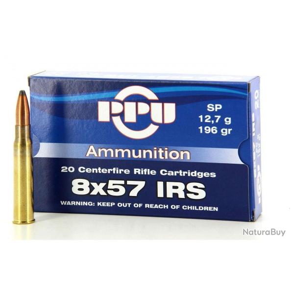 CARTOUCHES ppu ammunition calibre 8 X 57 IRS SP 12.7g 196grs x20