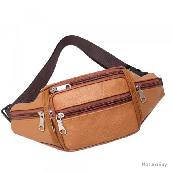 Sac Banane Cuir PU Homme Femme Unisexe Voyage Randonne Sport Smartphone Jaune
