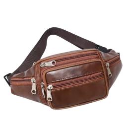 Sac Banane Cuir PU Homme Femme Voyage Randonnée Sport Smartphone Marron