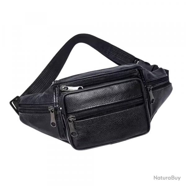 Sac Banane Cuir PU Homme Femme Voyage Randonne Sport Smartphone Noir