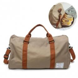 Sac de Voyage Grand Sac Weekend Tissu Oxford Imperméable Bandoulière Compartiment Chaussures Beige