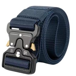 Ceinture Tactique Nylon Boucle Rapide Militaire Outdoor Homme Femme 120cm Bleu
