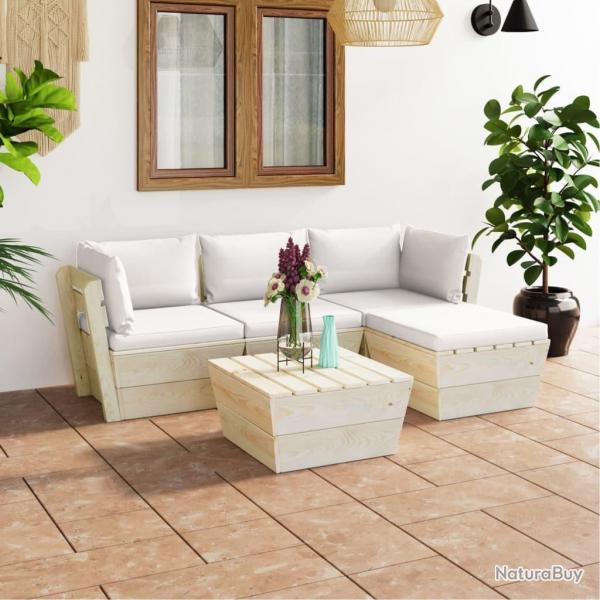 Salon de jardin palette 5 pcs avec coussins bois d'pica
