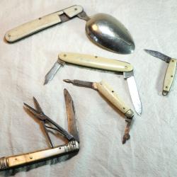 ANTIQUITES - lot de canifs et divers plaquettes nacre et ivoire époque XIX