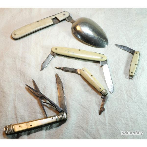 ANTIQUITES - lot de canifs et divers plaquettes nacre et ivoire poque XIX
