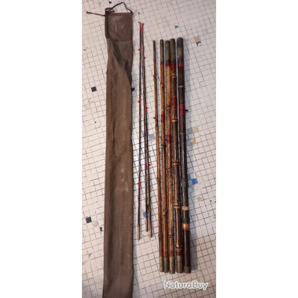 Canne  pche bambou ancienne avec sacoche