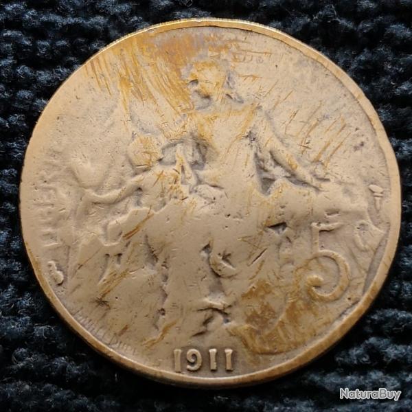 Monnaie France - 1911 - 5 centimes Daniel-Dupuis (Grade : AB) - Ref N1590