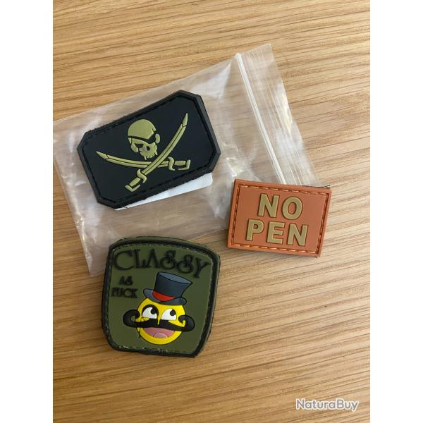 Lot 3 Écussons Tactical Patch No Pen Velcro marron vert noir PVC