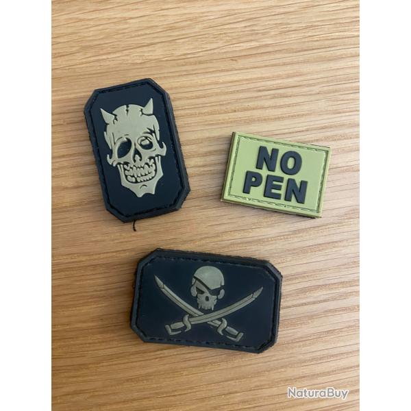 Lot 3 cussons Tactical Patch No Pen tte de mort pirate Velcro beige noir PVC