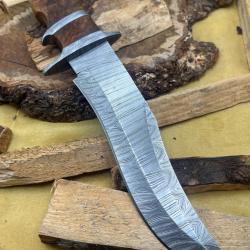Couteau de chasse, de survie et de bushcraft fait main en Damas avec étui FTM10