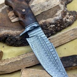 Couteau de chasse, de survie et de bushcraft fait main en Damas avec étui FTM13