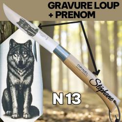Opinel 13 gravure loup + prenom