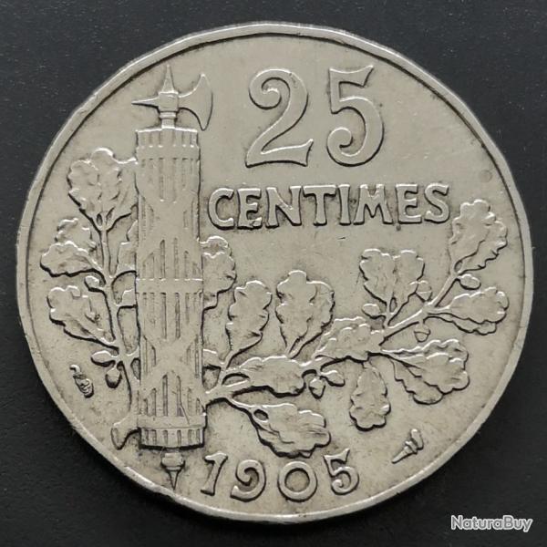 Monnaie France - 1905 - 25 centimes Patey 2e type (Grade : TTB) - Ref N0296