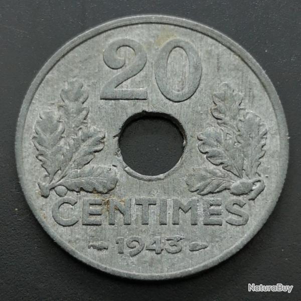 Monnaie France - 1943 - 20 centimes Etat franais (lourde) (Grade : TTB) - N0678