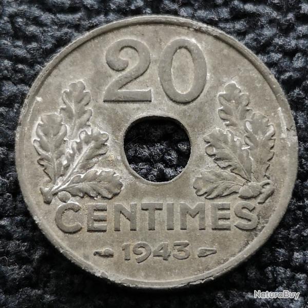Monnaie France - 1943 - 20 centimes Etat franais (lourde) (Grade : AB) - ref N1090