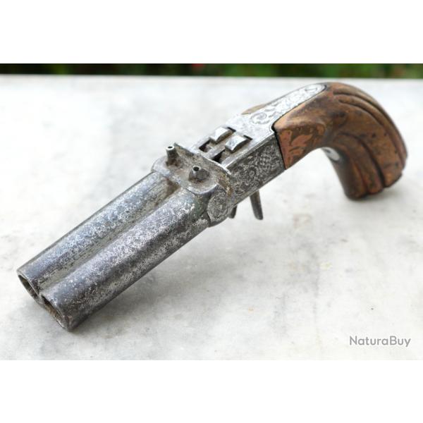 Pistolet  balle force double canon  percussion calibre 13 mm  XIX vente en l'tat rf IFS25BUL003