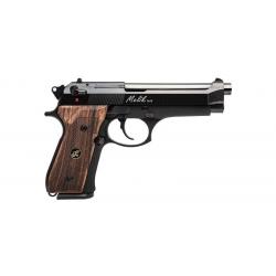 Pistolet DERYA Melik C101 graphite black et plaquettes bois calibre 9x19mm canon 124 mm