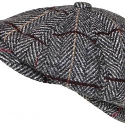 Beret Casquette Gavroche Gris Clair Irlandaise à Chevrons en Laine Gurwal Taille unique Gris