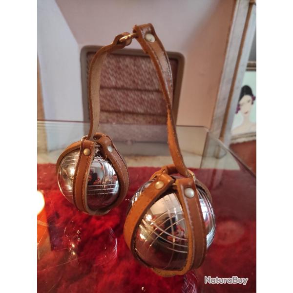 Ancien  porte boule doublette ptanque cuir lanire marque JB  Neuf