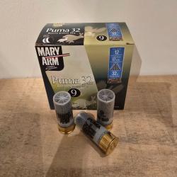 Lot de 9 boites de cartouches Mary Arm Puma 32 calibre 12/70 plomb de 9