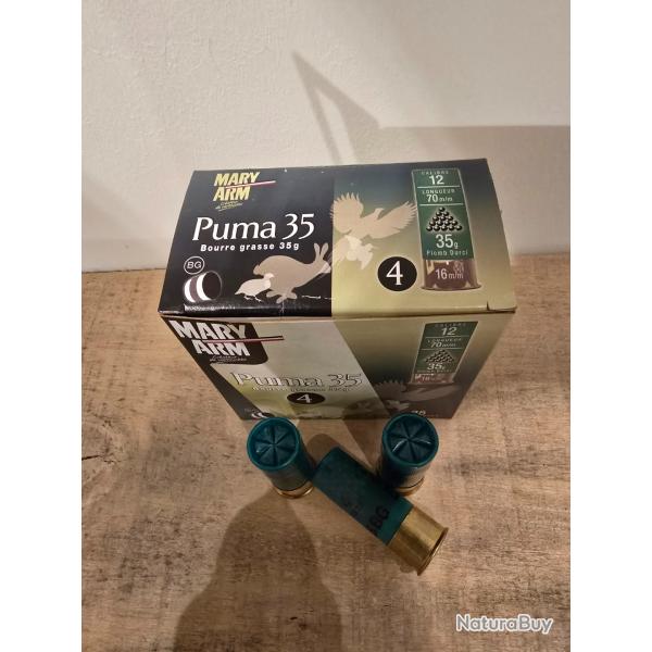 Lot de 7 boites de cartouches Mary Arm Puma 35 calibre 12/70 plomb de 4