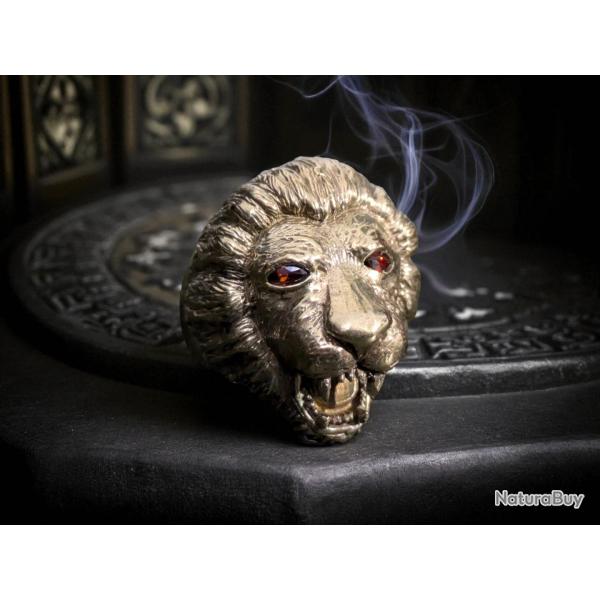 Bague chevaliere Tete de Lion en Laiton Massif T63 - Biker harley Gothique davidson rock