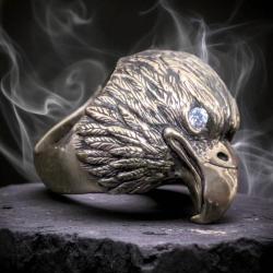 Bague chevaliere Tete d' Aigle en Laiton Massif T63 - Biker harley Gothique davidson rock
