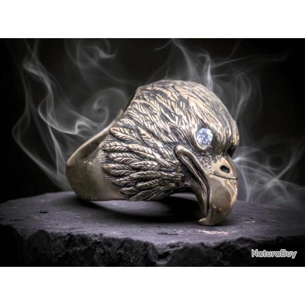 Bague chevaliere Tete d' Aigle en Laiton Massif T63 - Biker harley Gothique davidson rock