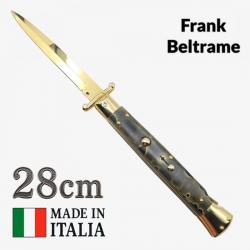 Couteau cran d'arrêt 28cm micarta gold garde basculante  pompe arriere Frank Beltrame