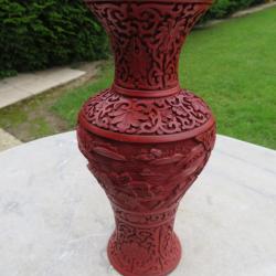 Ancien vase chinois en Laque Rouge de Cinabre - CHINE (XX&eacute;)