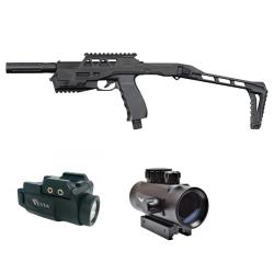 Pack Vesta Sentinel - Pistolet non-l&eacute;tal 19 joules, viseur point rouge, lampe et kit carabine