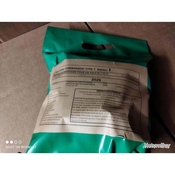 PORT OFFERT LOT DE 2 RATIONS COMMANDO 24 HEURES DDM 2027 ou 28  MENU AU CHOIX VOIR TEXTE