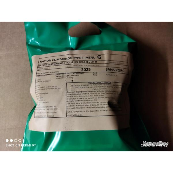 PORT OFFERT LOT DE 32 RATIONS COMMANDO 24 HEURES DDM 2027 ou 2028  MENUS DIFFERENTS