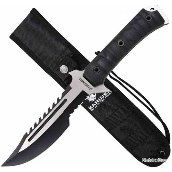 Couteau Tactical USMC Lame Acier 3Cr13MoV Manche G10 Noir Etui Nylon USMFIX3006BK